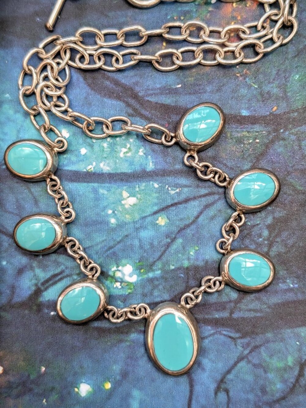 Vintage stamped Mexico 925 Sterling Silver Necklace w/ Round Blue Turquoise?